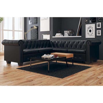 vidaXL Hoekbank 5-zits Chesterfield-stijl kunstleer zwart, Verzenden, Hoekbank, Nieuw, Leer