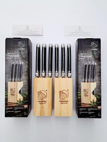 Laguiole - 12x Steak Knives - Black - style de -