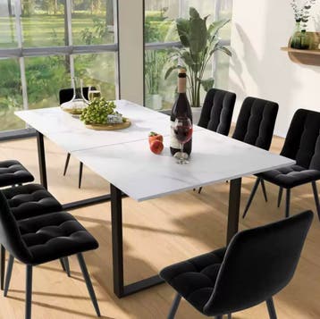 Nieuw Uitschuifbare Eettafel 140–180 cm – Marmerlook MDF Wit, Huis en Inrichting, Tafels | Eettafels, Verzenden, Nieuw, Rechthoekig