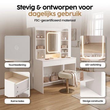 2dekans | Infinity Goods Kaptafel met LED Spiegel - Make Up, Ophalen of Verzenden, Zo goed als nieuw