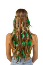 Hoofdband Veren Groen Bruin Ibiza Hippie Indiaan Haarband Ve, Ophalen of Verzenden, Nieuw, Carnaval, Accessoires