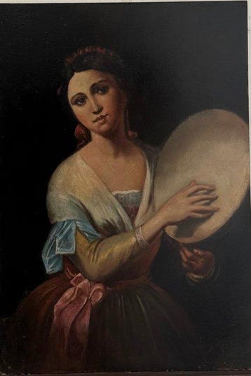 Scuola romana (XX) - Donna con Tamburello