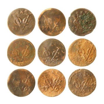 VOC - Zeeland. 1 Duit 1784 t/m 1794 (9 verschillende)