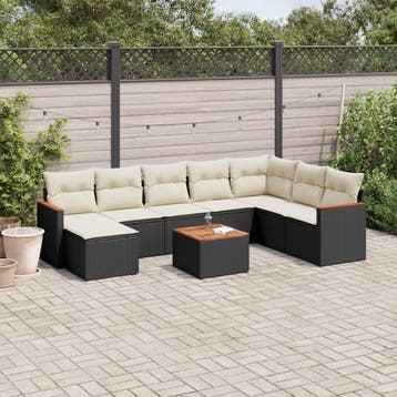 vidaXL 9-delige Loungeset met kussens poly rattan zwart, Tuin en Terras, Verzenden, Nieuw, Loungeset