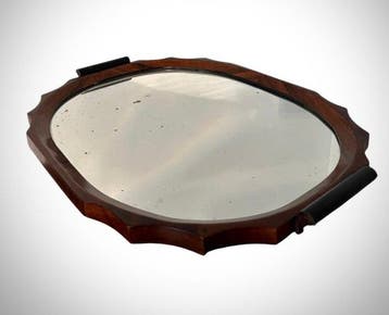 Dienblad - Hout, Glas - Gepolijst spiegelend dienblad -