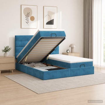 vidaXL Ottoman Bed met Matrassen en LED Donkerblauw 180 x, Stof, Verzenden, Blauw, Nieuw