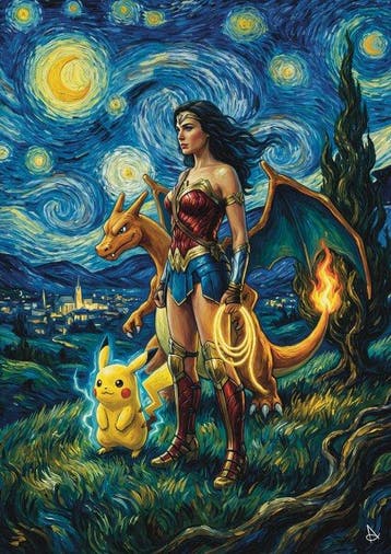 ANDSAL - Wonder Woman - Charizard & Pikachu Van Gogh Tribute, Nieuw