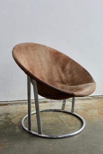 Lusch en Co balloon chair, kuipstoel jaren 70, Gebruikt, Bruin, Eén, Leer