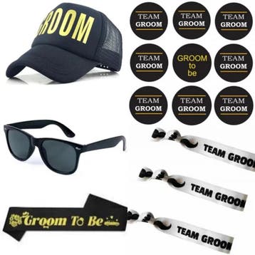 Groom to Be set met sjerp en buttons 12-delig, Ophalen of Verzenden, Nieuw, Overige kleuren, Accessoires