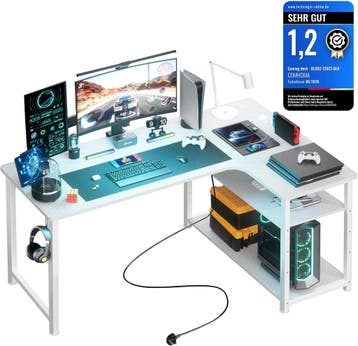 Bureau - Computertafel - Hoekbureau - 130x80 cm - Wit - COMH, Verzenden, Zo goed als nieuw