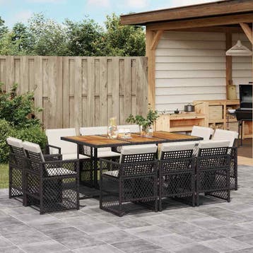 vidaXL 11-delige Tuinset met kussens poly rattan zwart, Verzenden, Nieuw, Meer dan 8 zitplaatsen, Tuinset
