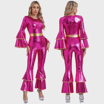 Dames Jumpsuit 70s Disco Metallic Met Wijde Pijpen en Flare, Verzenden, Nieuw