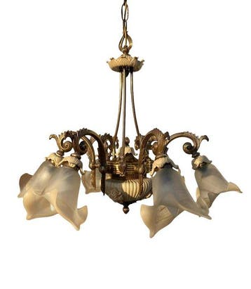 Plafondlamp - Messing, Keramiek, Glas