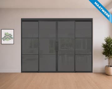 Dubbele stalen Schuifdeuren met koofsysteem en glaspanelen 3, Nieuw, Metaal, Inclusief glas
