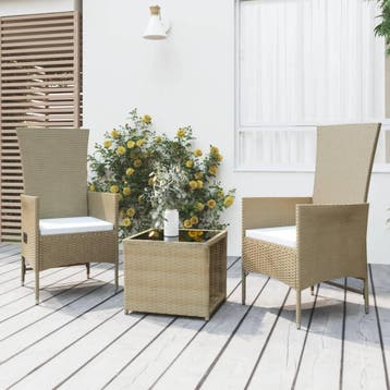 vidaXL 3-delige Loungeset poly rattan en staal beige, Verzenden, Nieuw, 3 zitplaatsen, Loungeset