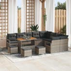 vidaXL Tuin Sofa Set met kussen met opslag 13 pcs Grijs, Verzenden, Nieuw, Rotan, 3 zitplaatsen