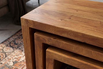 Bijzettafel MAKASSAR 25-45cm set van 3 mangohout bruin, Ophalen of Verzenden, Nieuw
