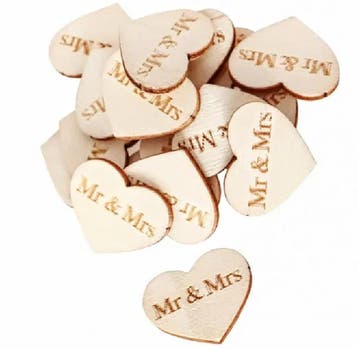 10 houten hartjes Happily Ever After of Mr & Mrs, Hobby en Vrije tijd, Knutselen, Verzenden, Nieuw