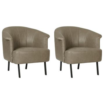 Set van 2 Leren fauteuils Embrace - Vintage Stone (grijs), Huis en Inrichting, Nieuw, Ophalen of Verzenden, 75 tot 100 cm, Leer