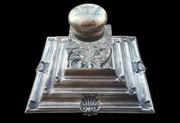 Fratelli Broggi - Inktpot - Glas, zilverplaten, brons