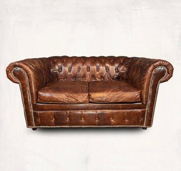 Sofa - kleur bruin leer, prachtige authentieke natuurlijke
