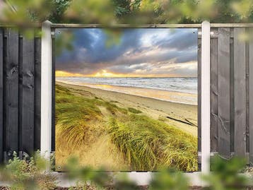 NR 1409: Tuinposter strand met wolkenlucht 180x180cm, Nieuw