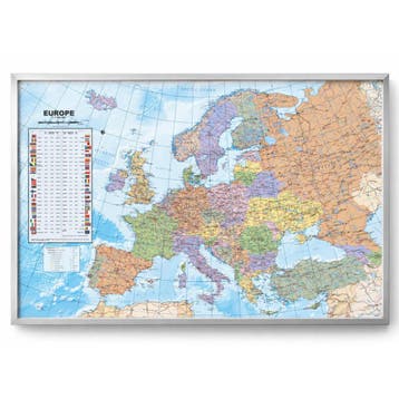Kurk prikbord Europa kaart - zilveren lijst - 60 x 90 cm, Ophalen of Verzenden, Nieuw