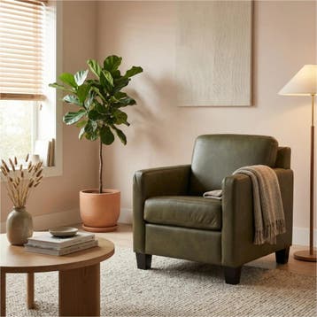 Leren fauteuil Smart - Granada Moss (olijf/groen) - Poten, Nieuw, Ophalen of Verzenden, Bohemian, Eigentijds, Modern, Retro, 50 tot 75 cm
