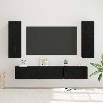 vidaXL Tv-meubelset 5 st Zwart Eiken Bewerkt hout, Minder dan 50 cm, Verzenden, Nieuw, Minder dan 100 cm