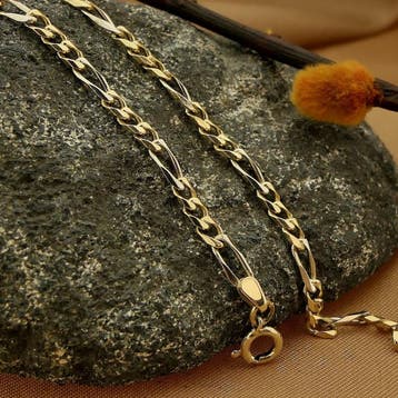 Bicolor gouden Figaro schakelarmband; 20 cm, Ophalen of Verzenden, Gebruikt, Goud, Goud