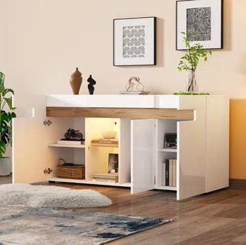 Wit Dressoir met LED en App-Control– Opbergkast 140×40×70 cm, Verzenden, Nieuw