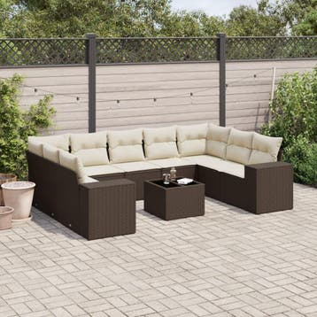 vidaXL 10-delige Loungeset met kussens poly rattan bruin, Verzenden, Nieuw, Loungeset