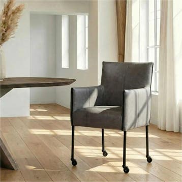 Leren eetkamerstoel More - Vintage Grey (grijs) - Poten, Ophalen of Verzenden, Nieuw, Leer, Bohemian, Industrieel, Modern, Scandinavisch