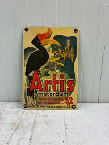 Vintage Artis Amsterdam emaille reclamebord – kleurrijk
