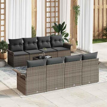 vidaXL Tuin Sofa Set 9 st Grijs poly rattan, Verzenden, Nieuw, Meer dan 8 zitplaatsen