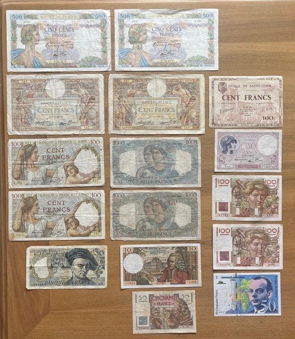 Frankrijk. - 16 Banknotes - Various Dates (Zonder, Postzegels en Munten, Bankbiljetten | Europa | Niet-Eurobiljetten