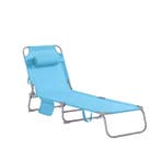 Verstelbare Strandligstoel met Hoofdkussen en Zijtas - blauw, Verzenden, Nieuw