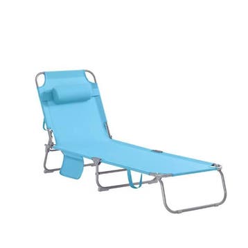 Verstelbare Strandligstoel met Hoofdkussen en Zijtas - blauw, Verzenden, Nieuw