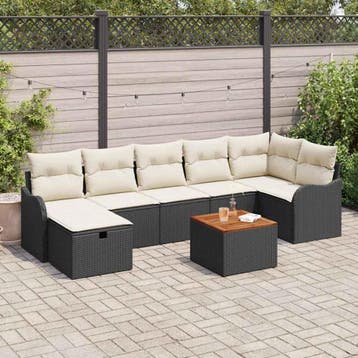 vidaXL Tuinbankenset 8 st Zwart poly rattan, Verzenden, Nieuw, Rotan, 8 zitplaatsen