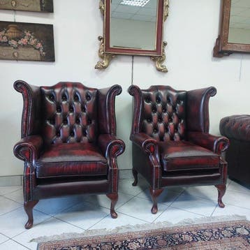 Chesterfield style - Fauteuil (2) - Queen Anne - Leder, Hout