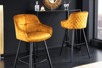 Design barkruk EUPHORIA mosterdgeel fluweel zwart metalen, Ophalen of Verzenden, Nieuw