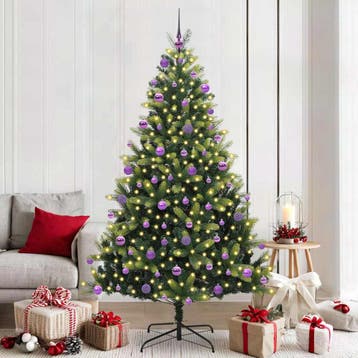 vidaXL Kunstkerstboom met scharnier 300 LEDs Groen 210 cm, Verzenden, Nieuw