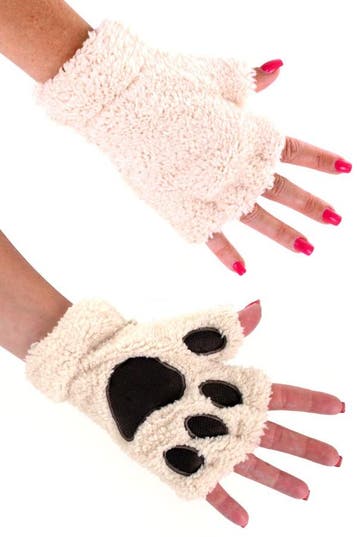 KIMU® Dierenpoot Vingerloze Handschoenen Beige Wit Pluche Vi, Hobby en Vrije tijd, Feestartikelen, Ophalen of Verzenden, Nieuw