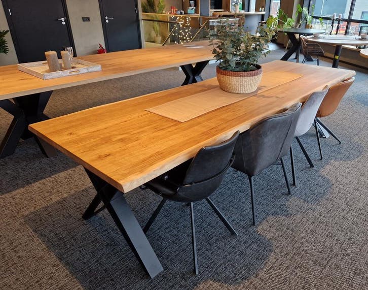 COMPLETE EIKEN TAFEL | Rechthoek | Boomrand of rechte rand!, Huis en Inrichting, Tafels | Eettafels, Nieuw, Eikenhout, Rechthoekig