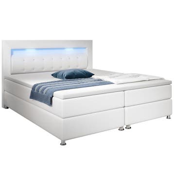 Boxspringbed Montana - 180 x 200 cm - Wit - LED Verlichting, Verzenden, Nieuw