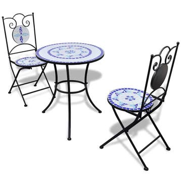 vidaXL 3-delige Bistroset keramische tegel blauw en wit, Verzenden, Nieuw, Overige materialen, 3 zitplaatsen