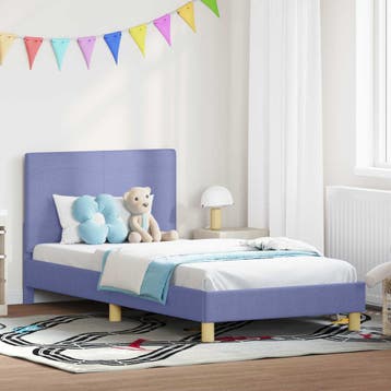 vidaXL Bedframe voor kinderen met hoofdbord Jeans Blauw 90 x, Eenpersoons, Nieuw, Stof, Verzenden