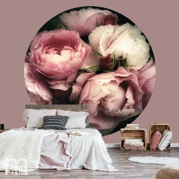 Behangcirkel Pioenrozen Boeket I, Bloemen muursticker, Huis en Inrichting, Stoffering | Behang, Verzenden, Minder dan 10 m², Behangcirkel Bloemen