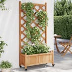 vidaXL Plantenbak met latwerk en wielen massief vurenhout, Verzenden, Nieuw, Hout