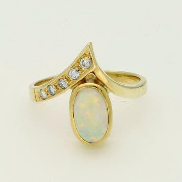 Ring - 14 karaat Geel goud - 1.05ct. tw. Opaal - Diamant, Nieuw